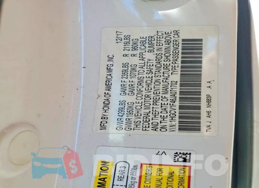 1HGCV1F46JA071702 Photo# 13