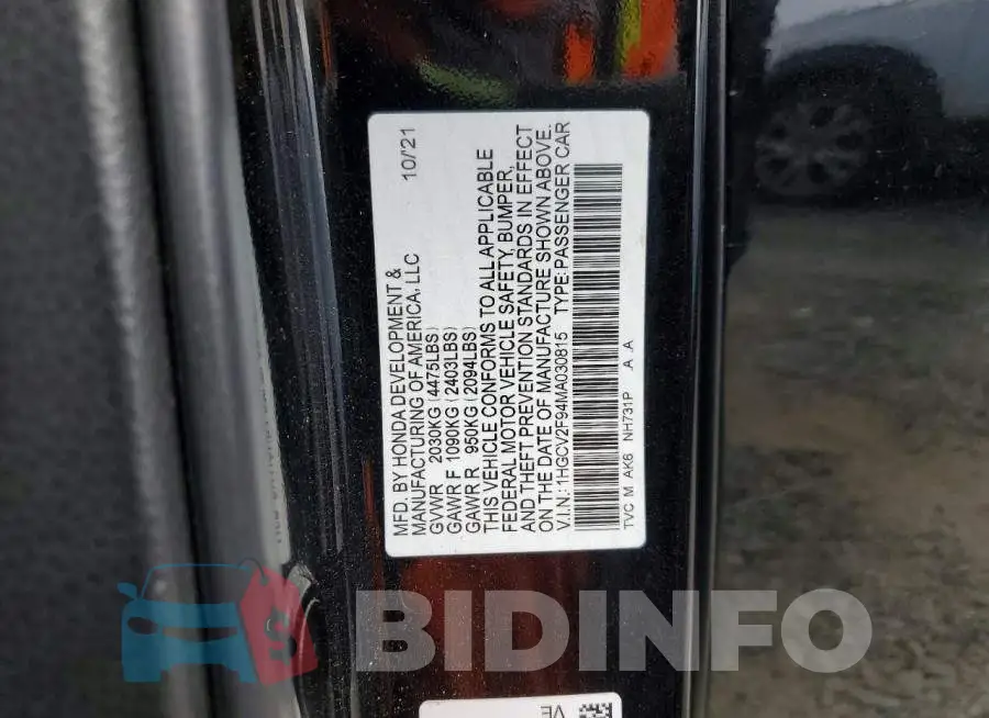 1HGCV2F94MA030815 Photo# 12