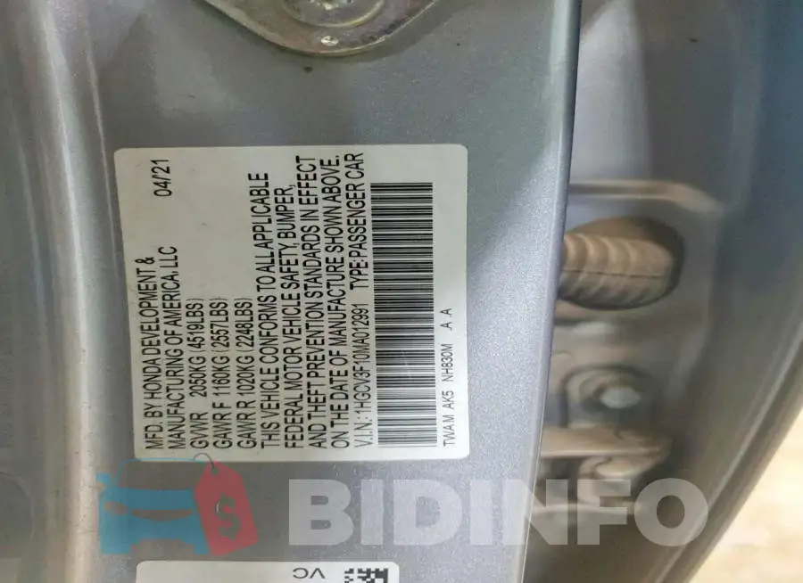 1HGCV3F10MA012991 Photo# 12