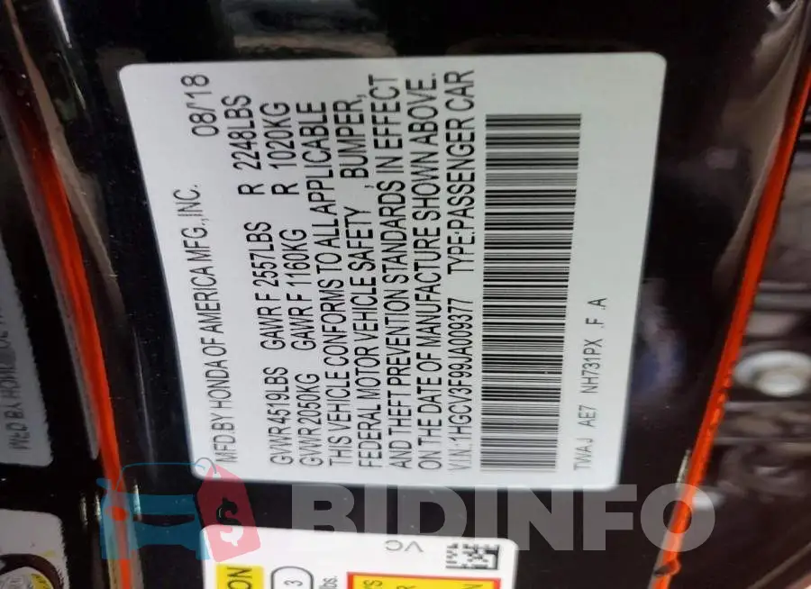 1HGCV3F99JA009377 Photo# 13