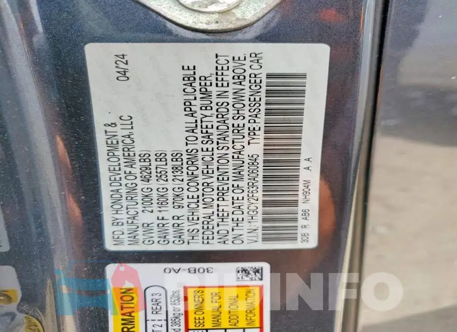 1HGCY2F63RA060845 Photo# 13
