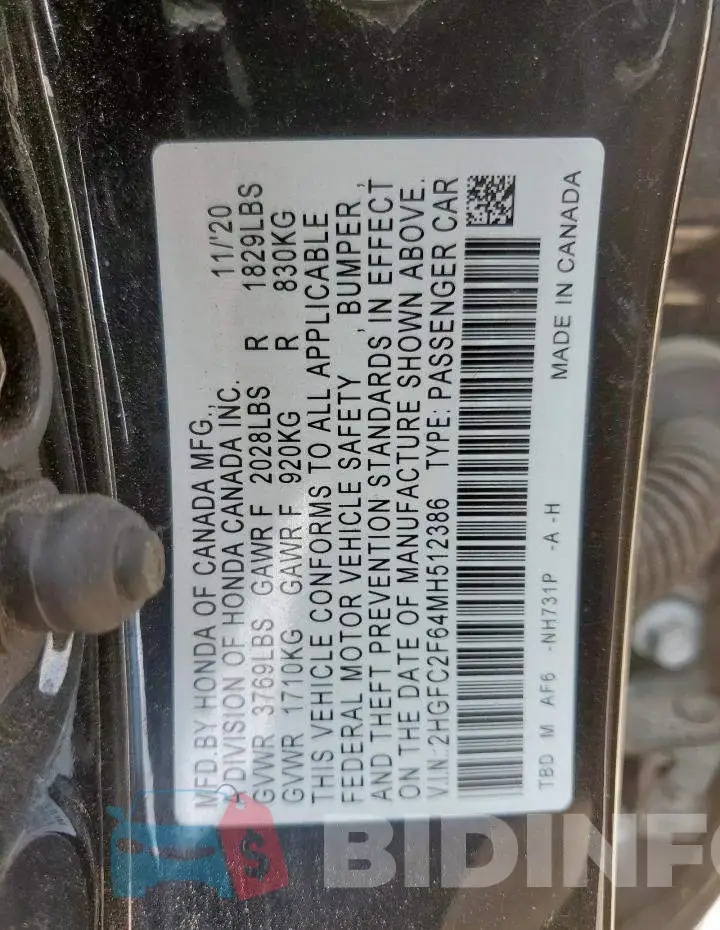 2HGFC2F64MH512386 Photo# 12