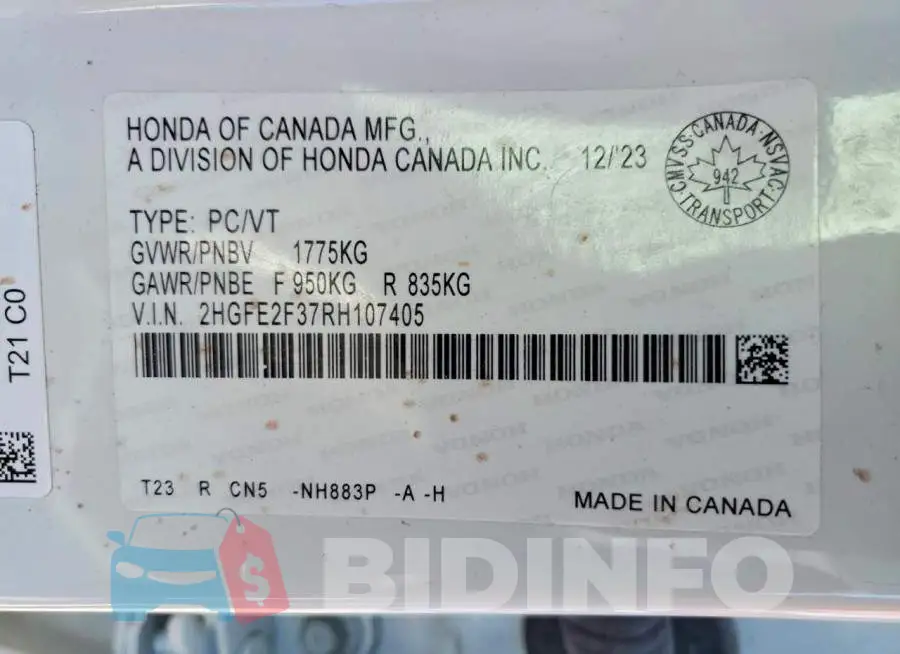 2HGFE2F37RH107405 Photo# 12