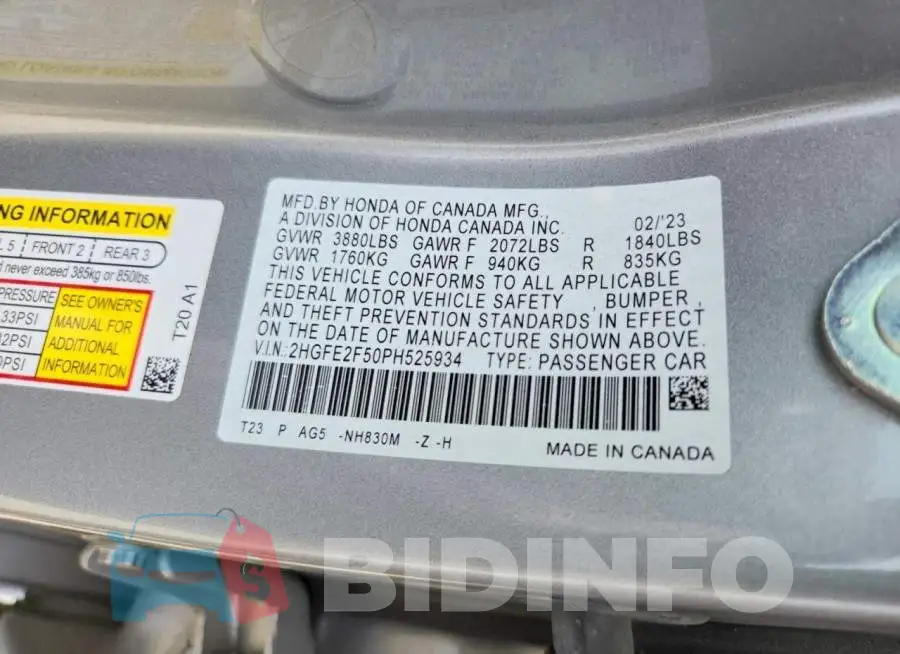 2HGFE2F50PH525934 Photo# 12