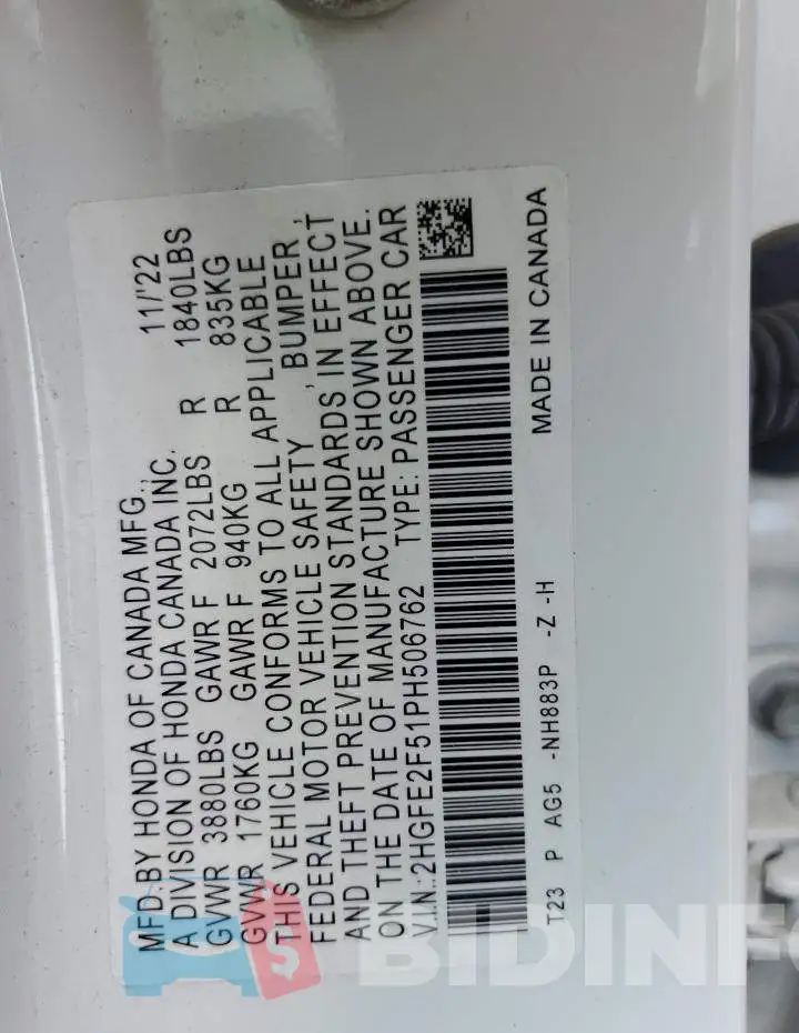 2HGFE2F51PH506762 Photo# 12