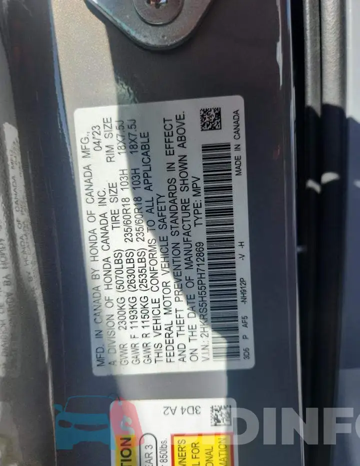2HKRS5H55PH712869 Photo# 14