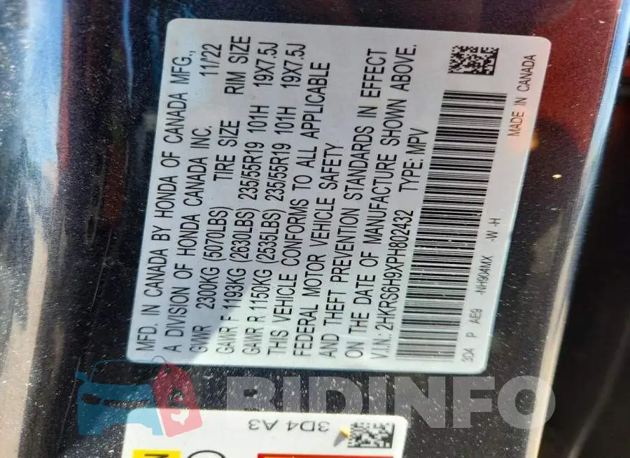 2HKRS6H9XPH802432 Photo# 13