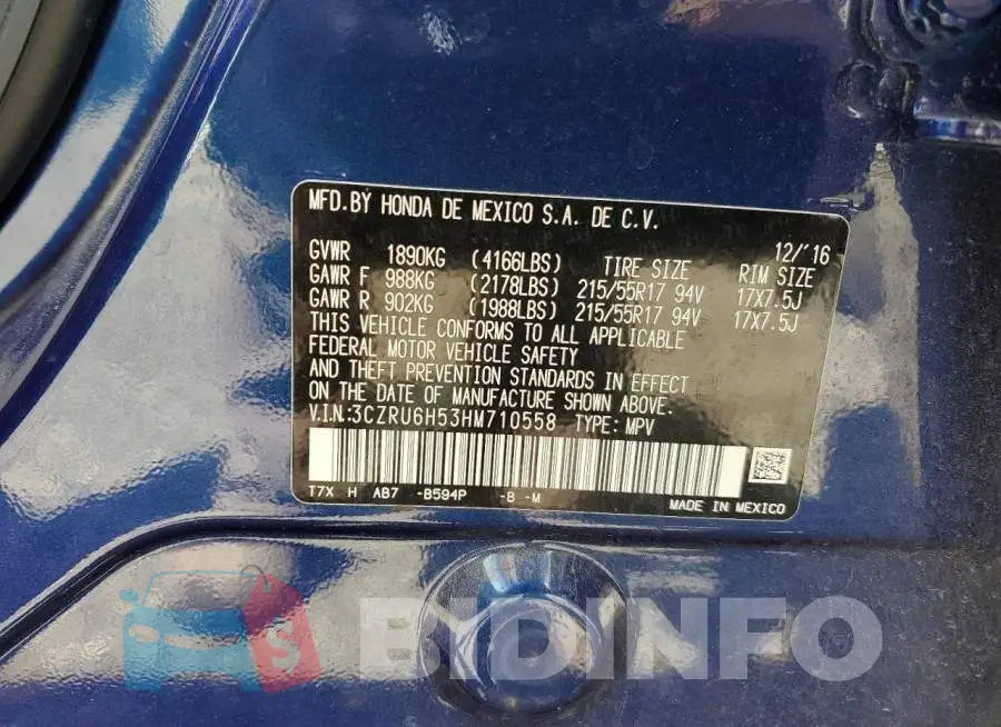 3CZRU6H53HM710558 Photo# 12
