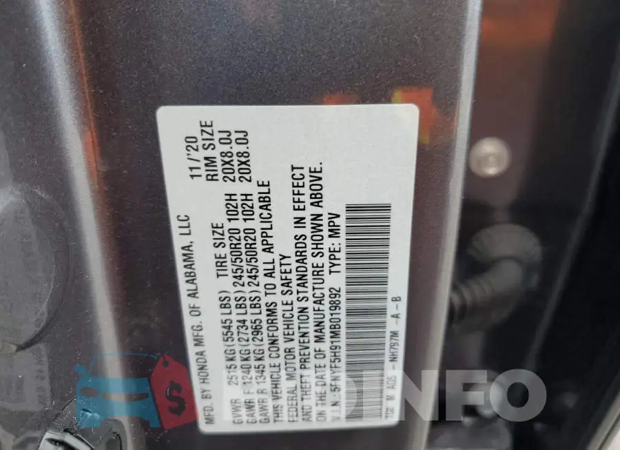5FNYF5H91MB019892 Photo# 13