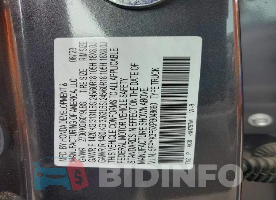 5FPYK3F5XPB048660 Photo# 12