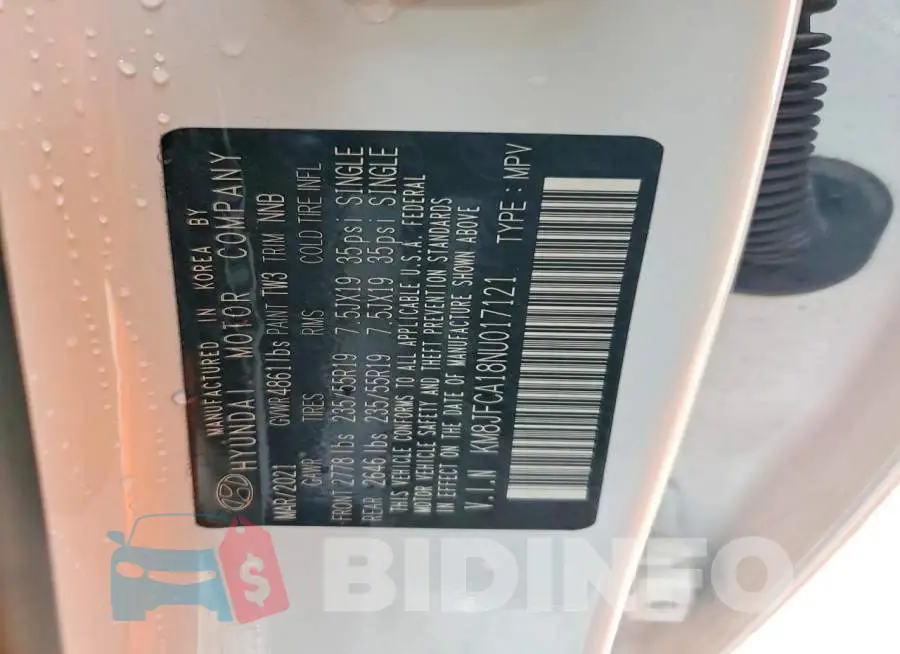 KM8JFCA18NU017121 Photo# 14