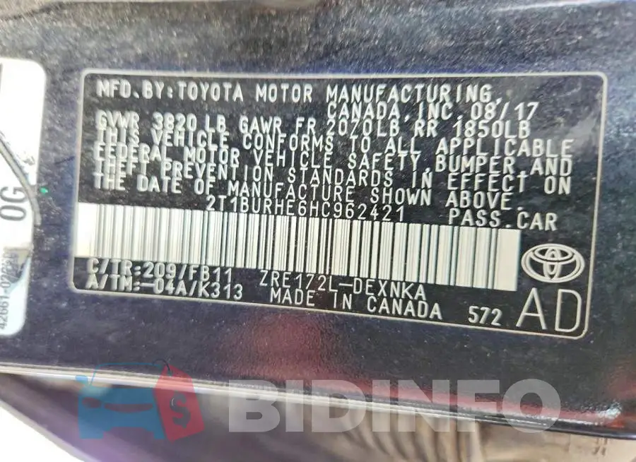 2T1BURHE6HC962421 Photo# 12