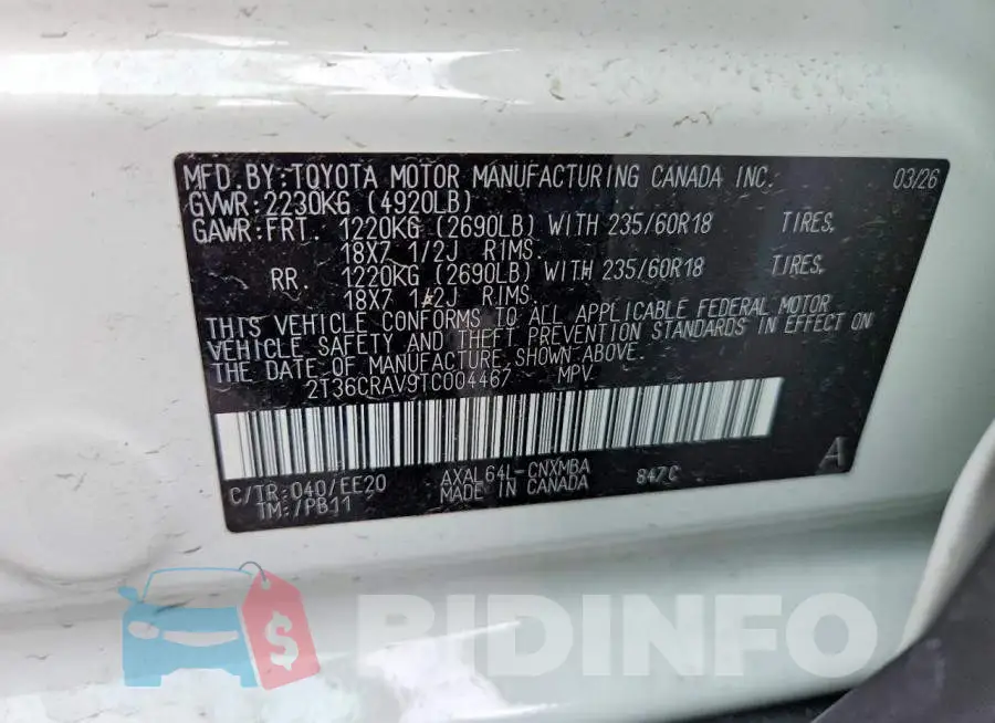 2T36CRAV9TC004467 Photo# 13