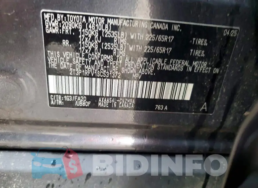 2T3P1RFV1SC531372 Photo# 14