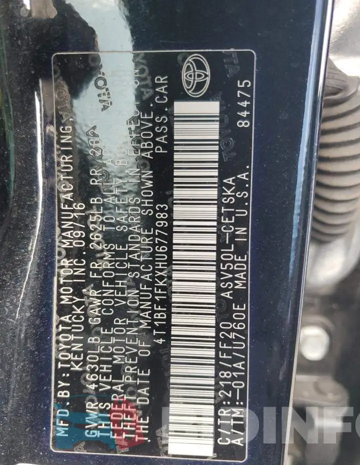 4T1BF1FKXHU677983 Photo# 12