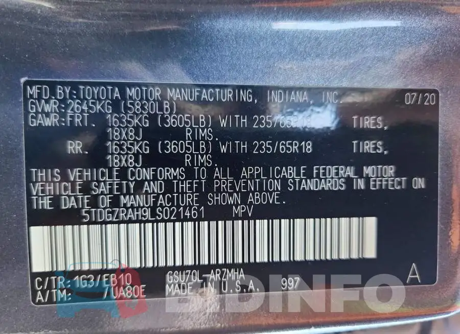 5TDGZRAH9LS021461 Photo# 13