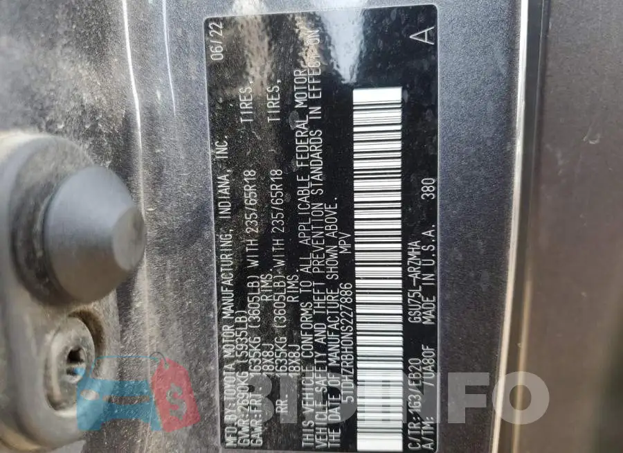5TDHZRBH0NS227886 Photo# 14