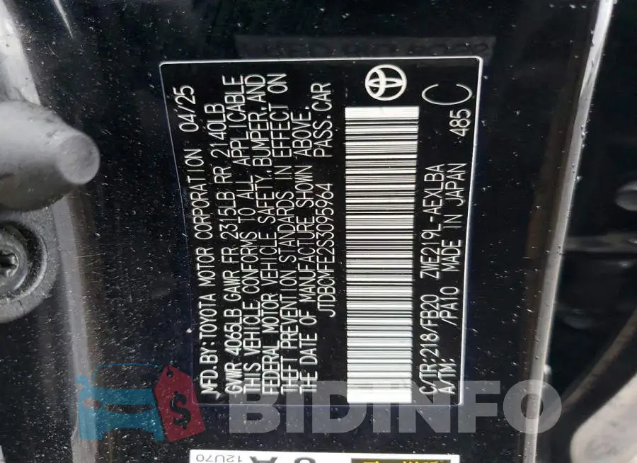 JTDBCMFE2S3095964 Photo# 12