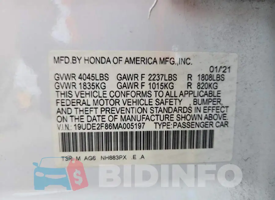 19UDE2F86MA005197 Photo# 12
