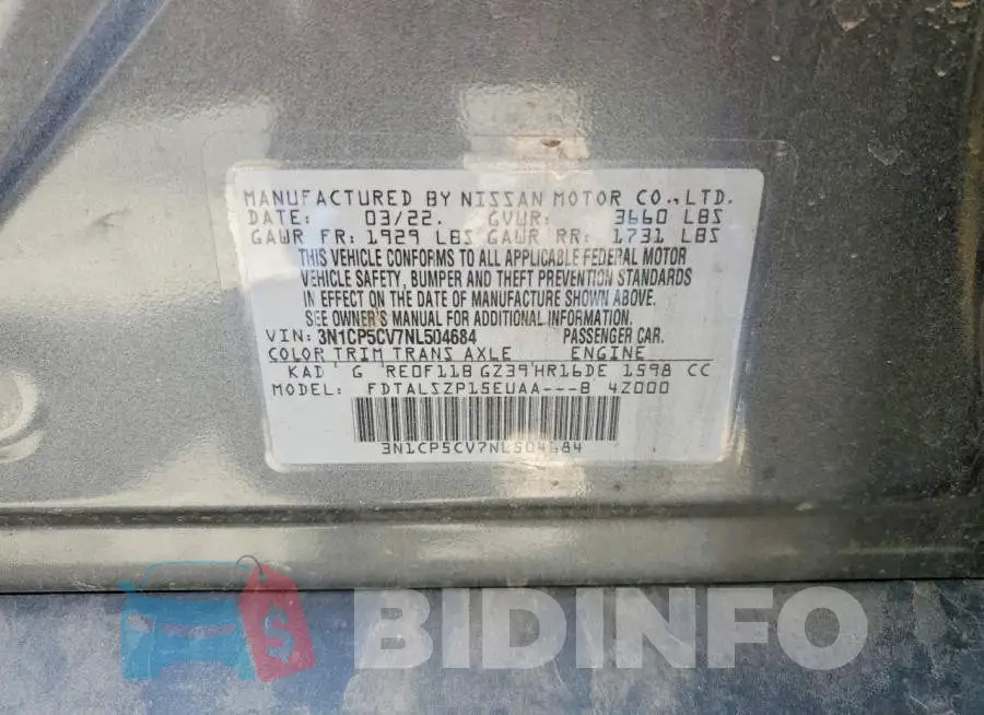 3N1CP5CV7NL504684 Photo# 13