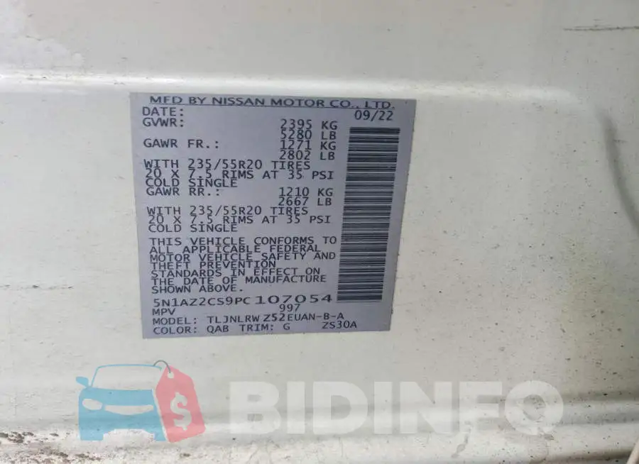 5N1AZ2CS9PC107054 Photo# 13