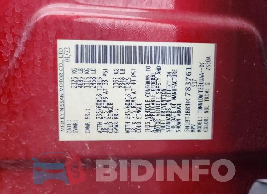 5N1BT3BB9PC783761 Photo# 13