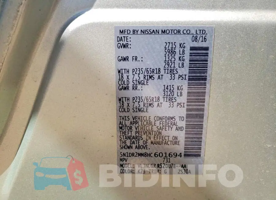 5N1DR2MM8HC601694 Photo# 13