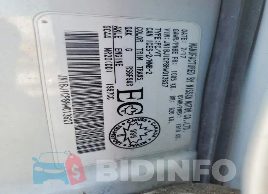 JN1BJ1CP8HW013627 Photo# 12
