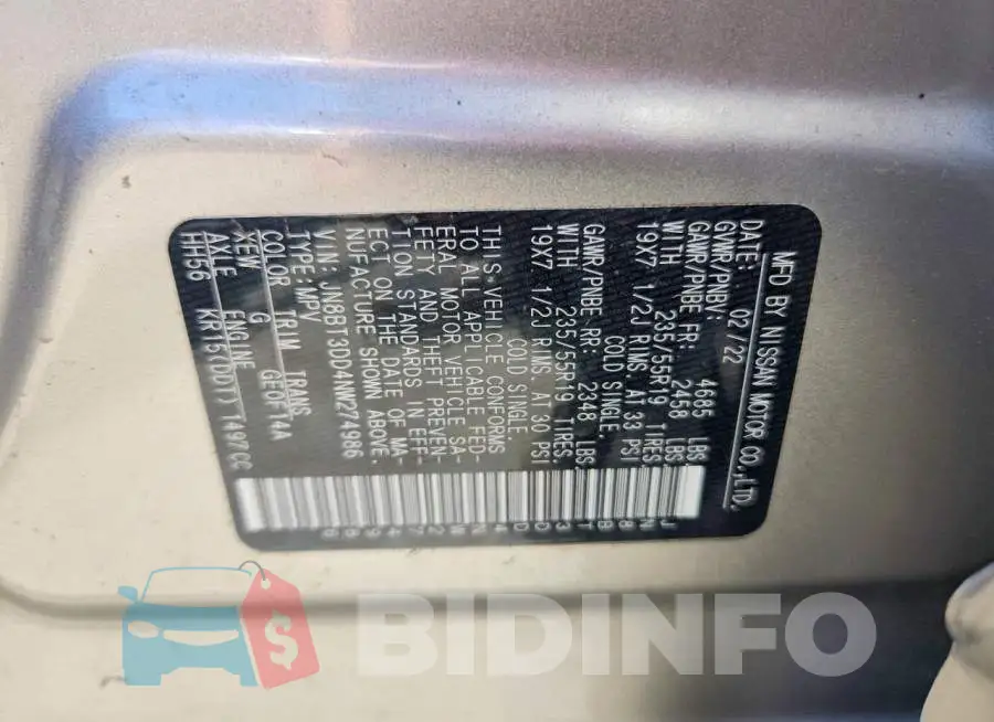 JN8BT3DD4NW274986 Photo# 14