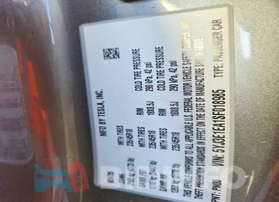 5YJ3E1EA1SF018985 Photo# 12