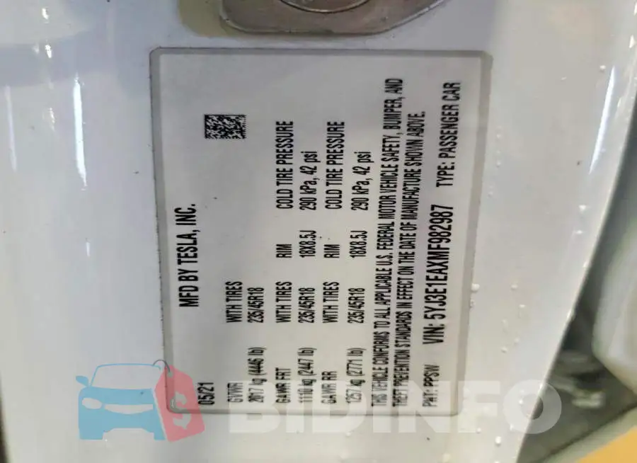 5YJ3E1EAXMF982987 Photo# 13