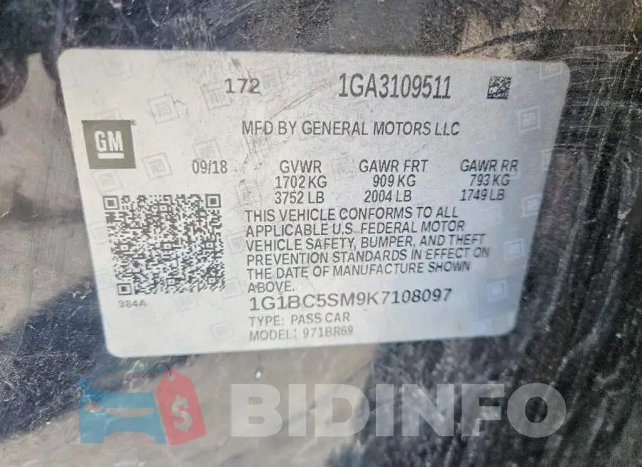 1G1BC5SM9K7108097 Photo# 13