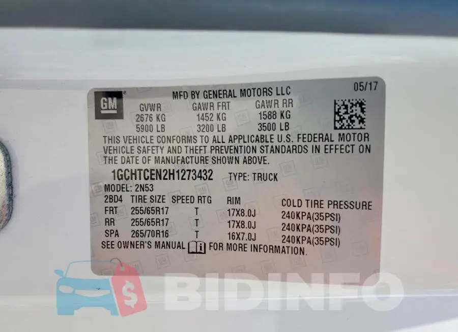 1GCHTCEN2H1273432 Photo# 12