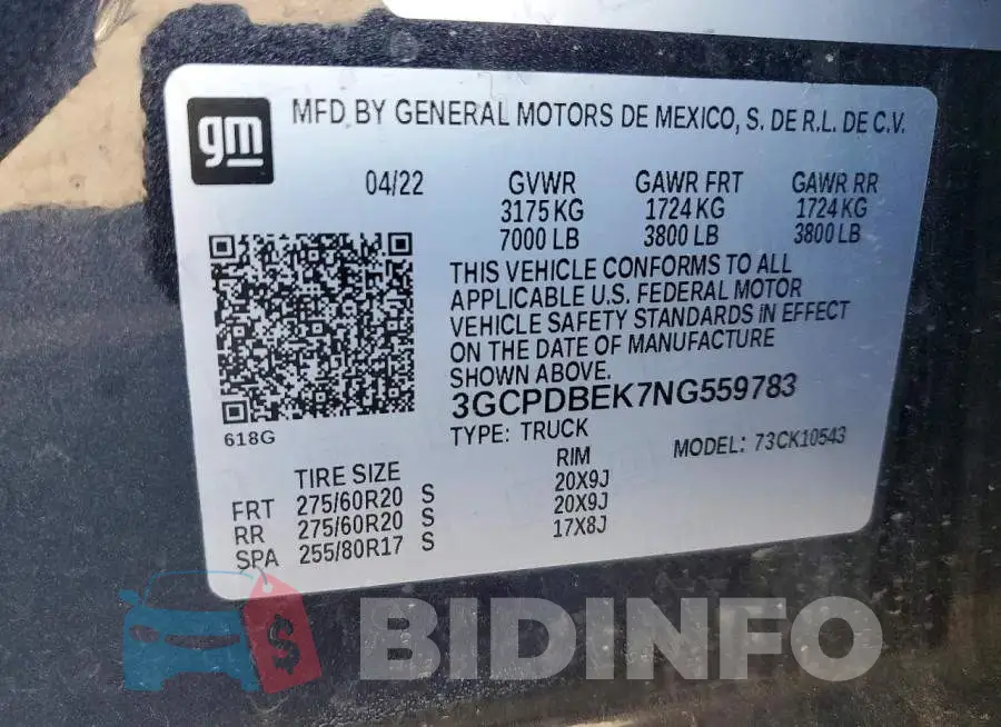 3GCPDBEK7NG559783 Photo# 12
