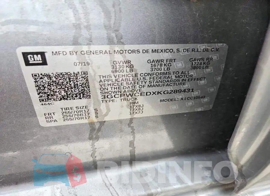 3GCPWCEDXKG289431 Photo# 12