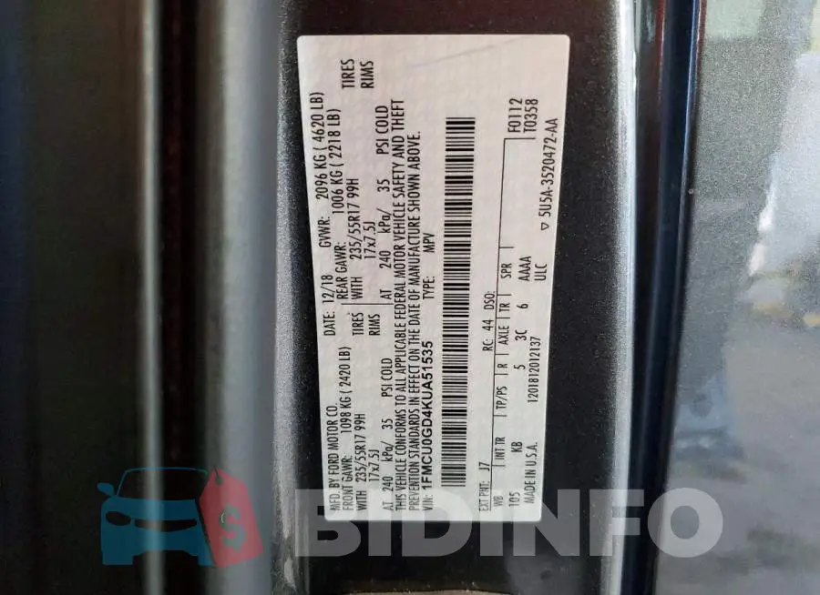 1FMCU0GD4KUA51535 Photo# 13