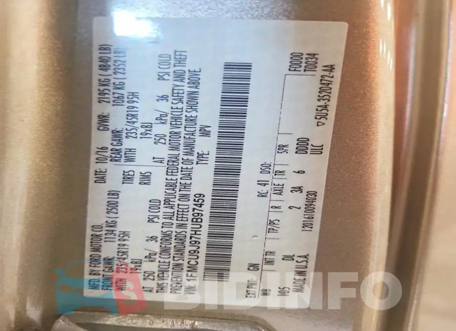 1FMCU9J97HUB97459 Photo# 14