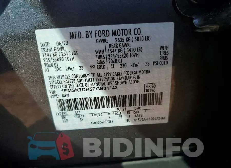 1FMSK7DH5PGB31143 Photo# 14