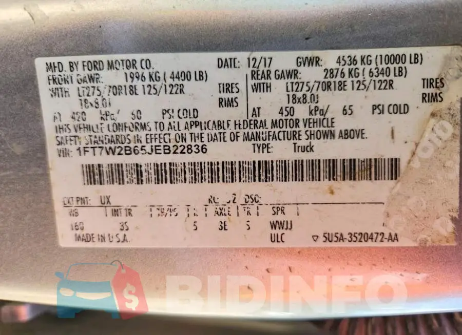 1FT7W2B65JEB22836 Photo# 12
