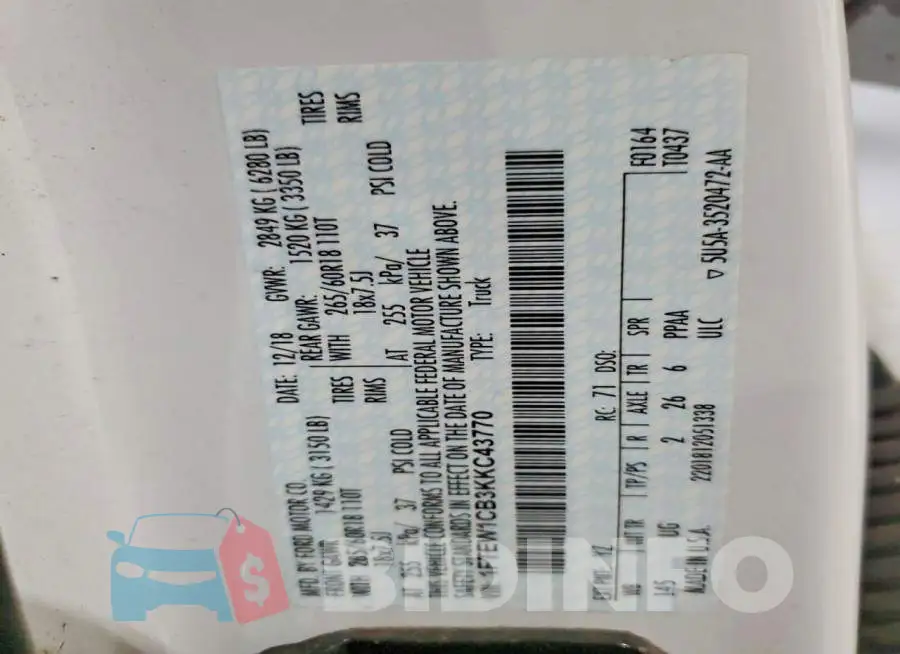 1FTEW1CB3KKC43770 Photo# 12