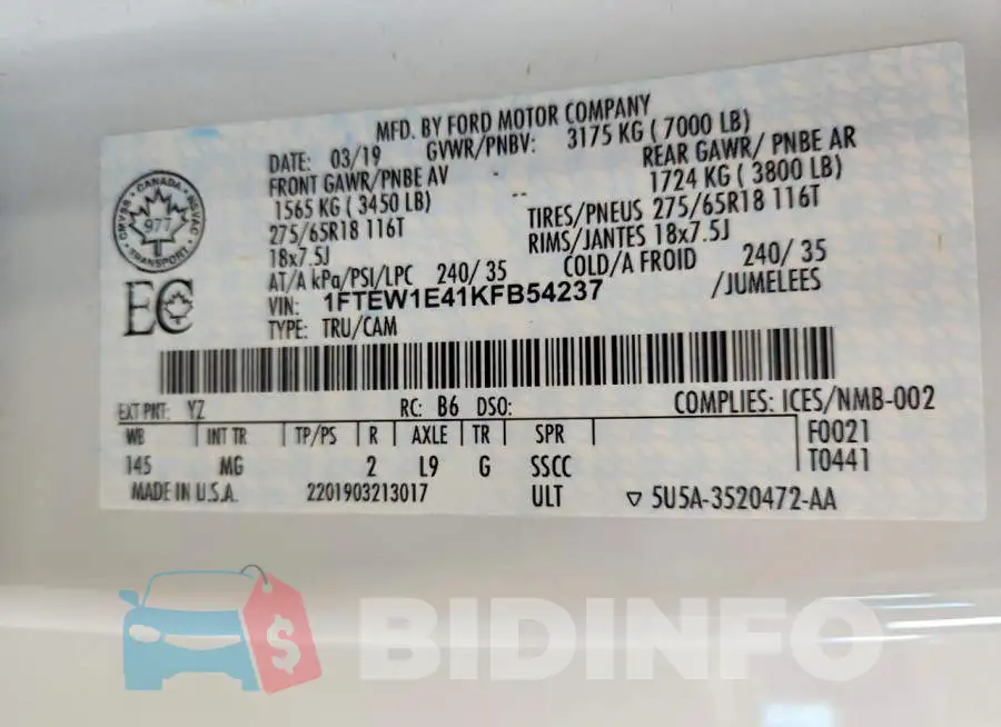 1FTEW1E41KFB54237 Photo# 12