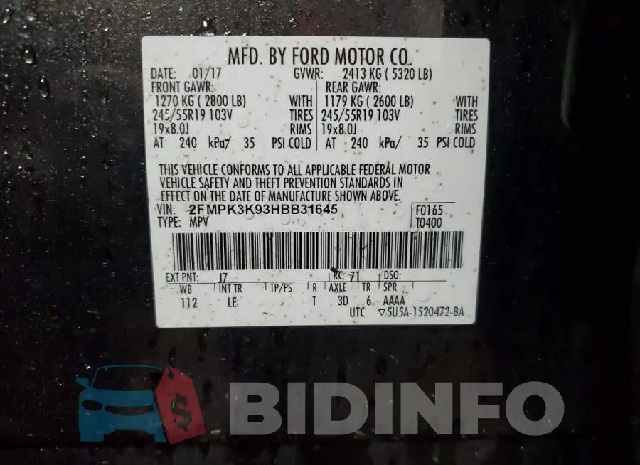 2FMPK3K93HBB31645 Photo# 14