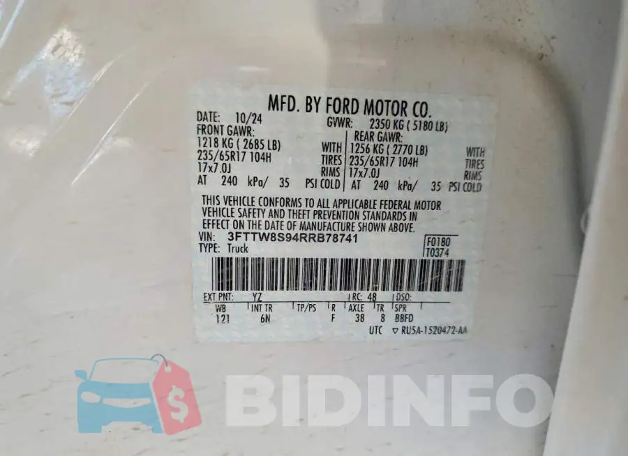3FTTW8S94RRB78741 Photo# 13