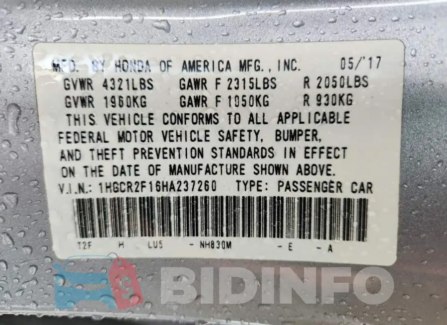 1HGCR2F16HA237260 Photo# 12