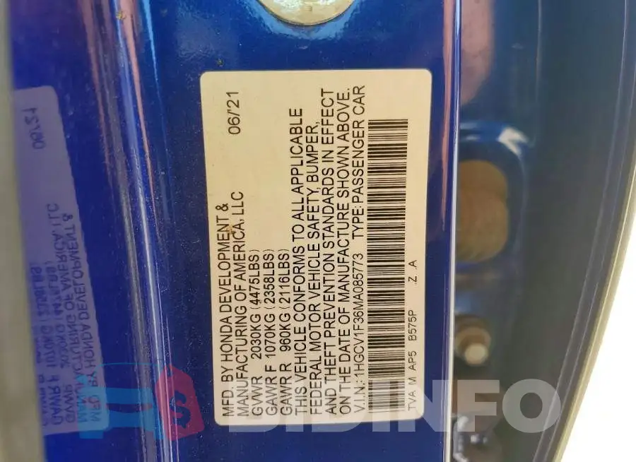 1HGCV1F36MA085773 Photo# 13
