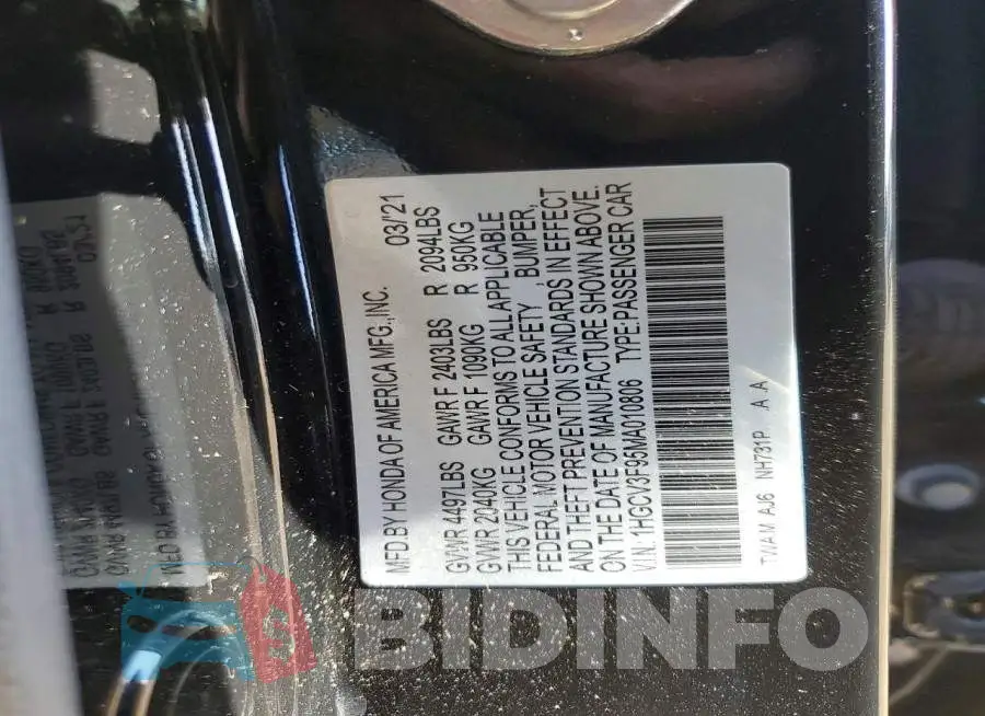 1HGCV3F95MA010806 Photo# 12