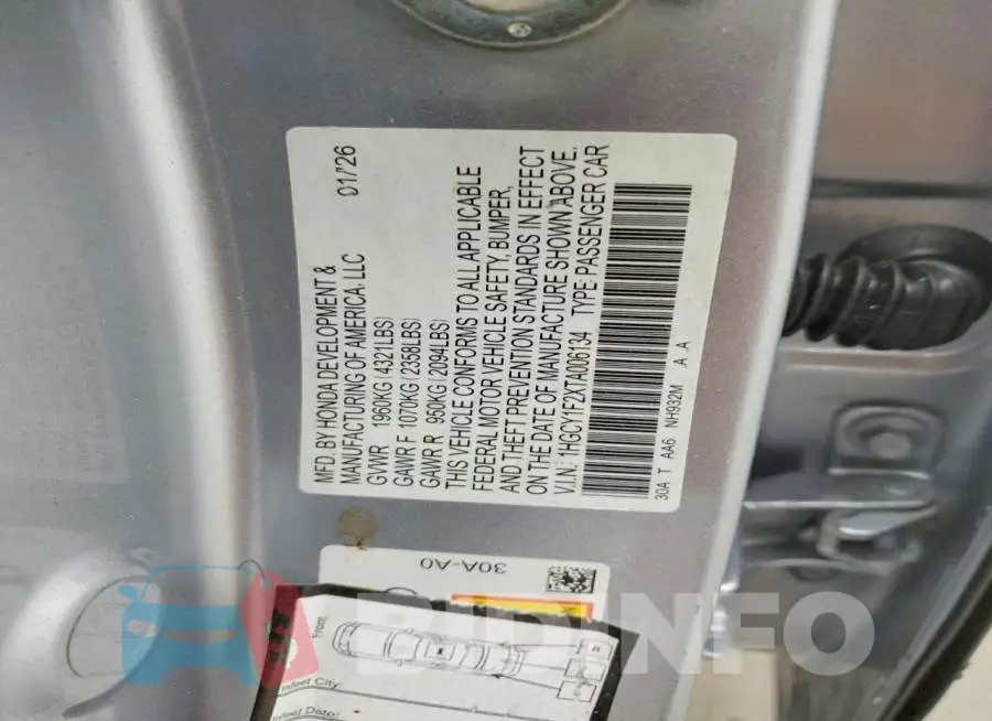 1HGCY1F2XTA006134 Photo# 12