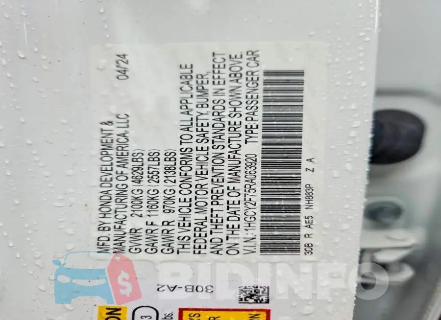 1HGCY2F75RA063920 Photo# 12