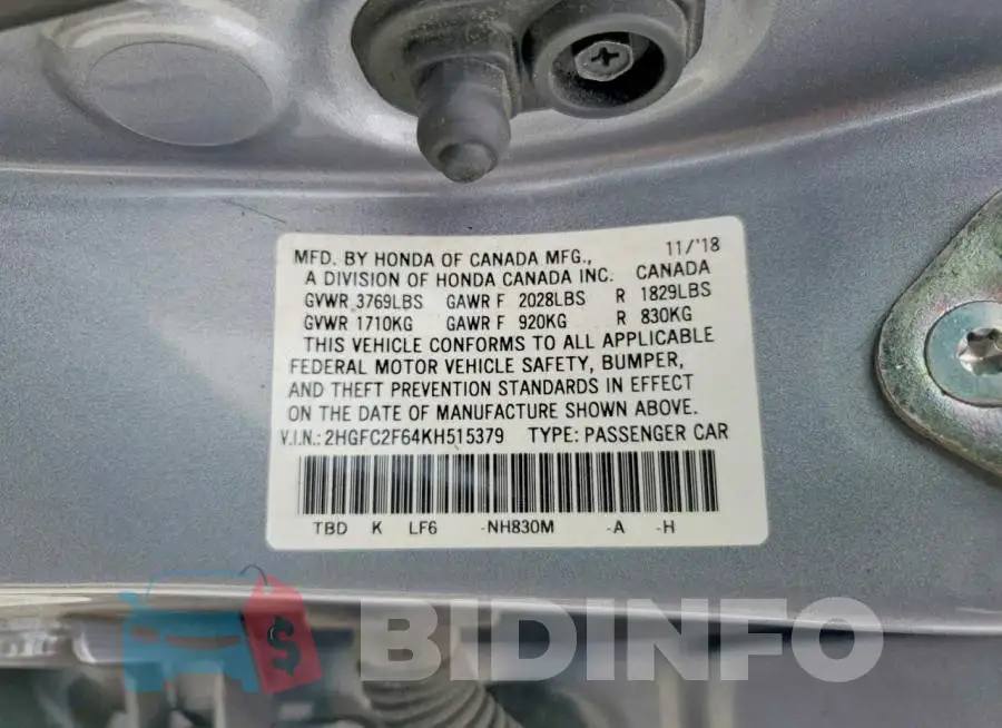 2HGFC2F64KH515379 Photo# 13