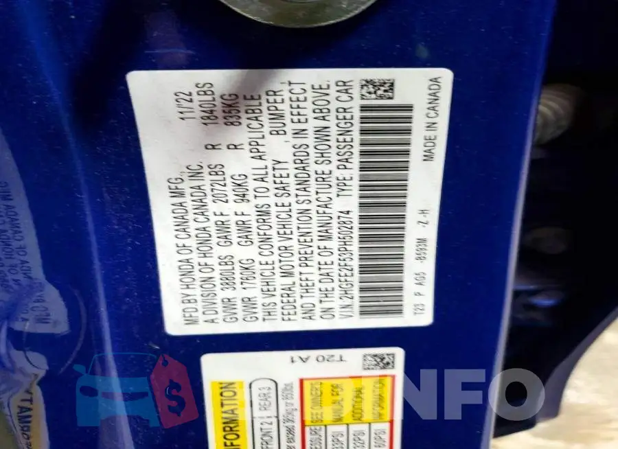2HGFE2F53PH502874 Photo# 12